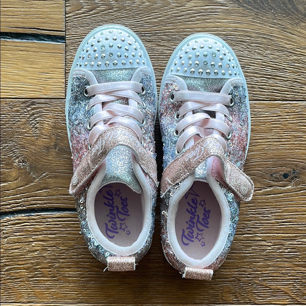 Twinkle Toes Kids Glitter Light Up Sneakers - Pink and Silver